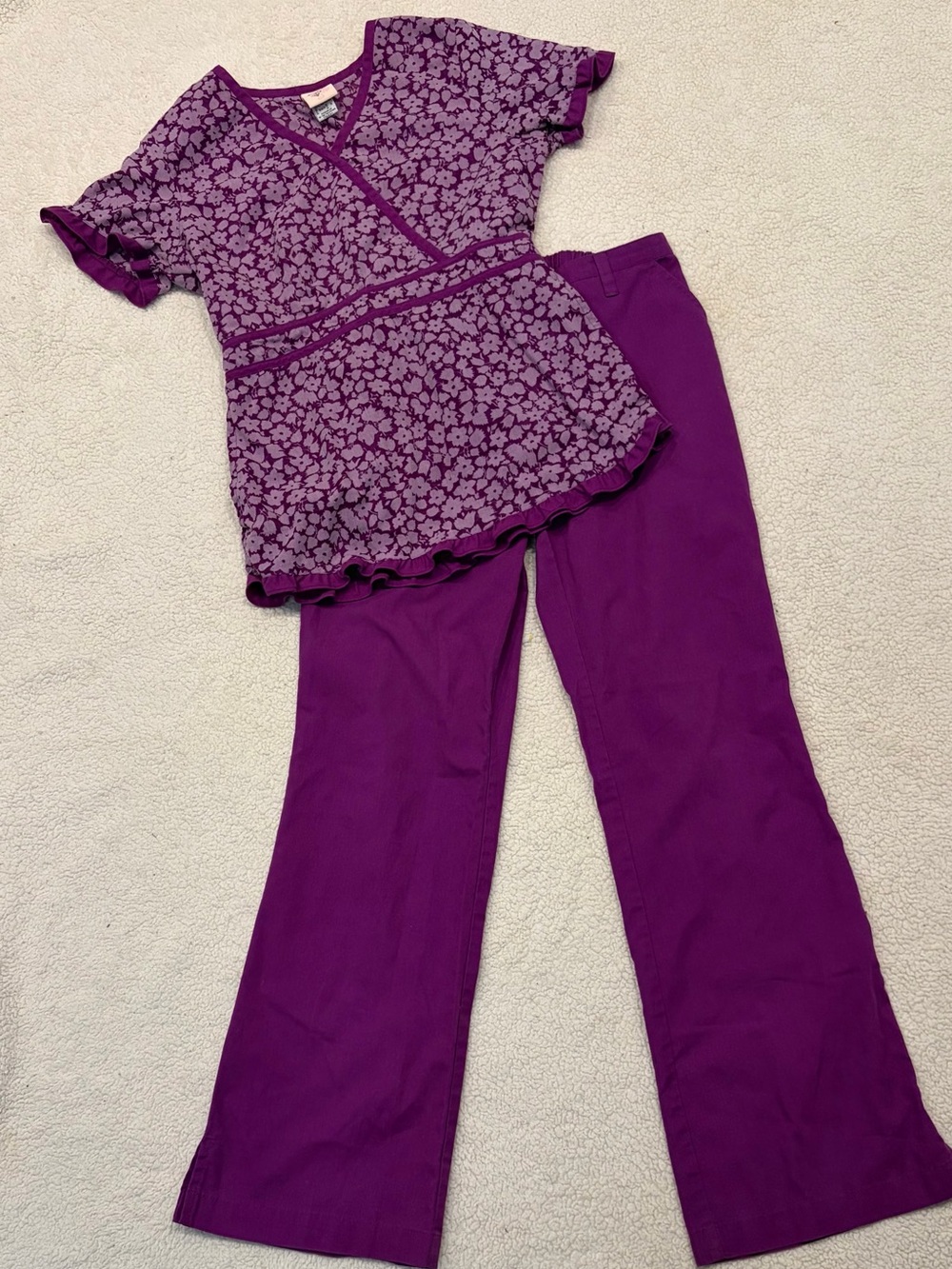Barco Juniors Purple Floral & Solid Purple Scrub Set (Top & Pants)